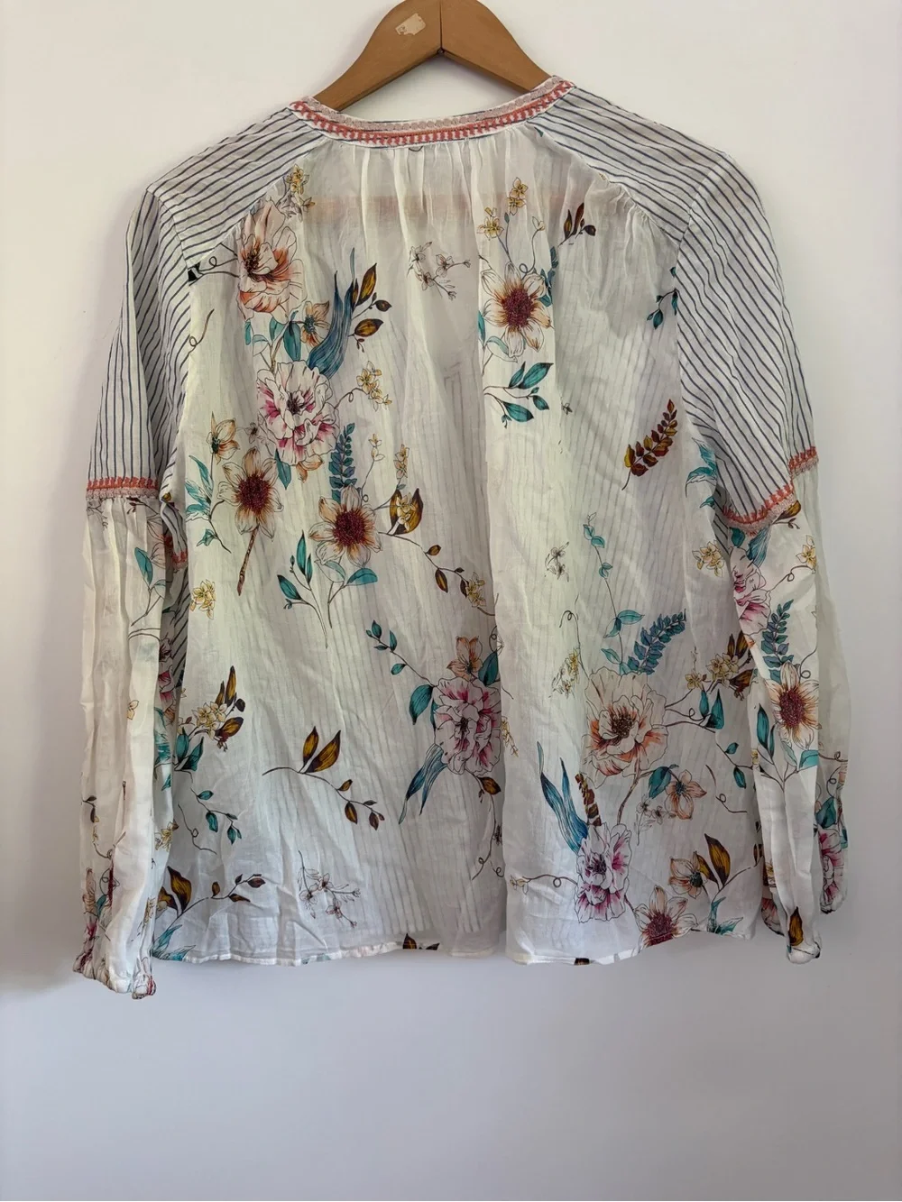 Johnny Was Workshop Effortless Puff Sleeve Cotton Peasant Boho Blouse